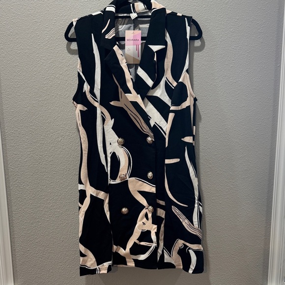 🖤🤍 NWT Wdirara Black & White Sleeveless Blazer Vest – or Mini Dress 😉 –Size L - Picture 1 of 4